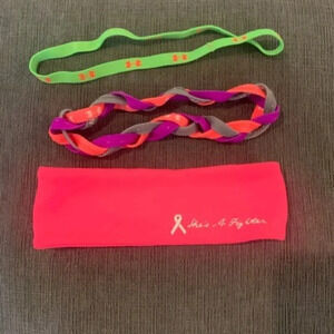 Set 3 Under Armour pink/green head bands‎